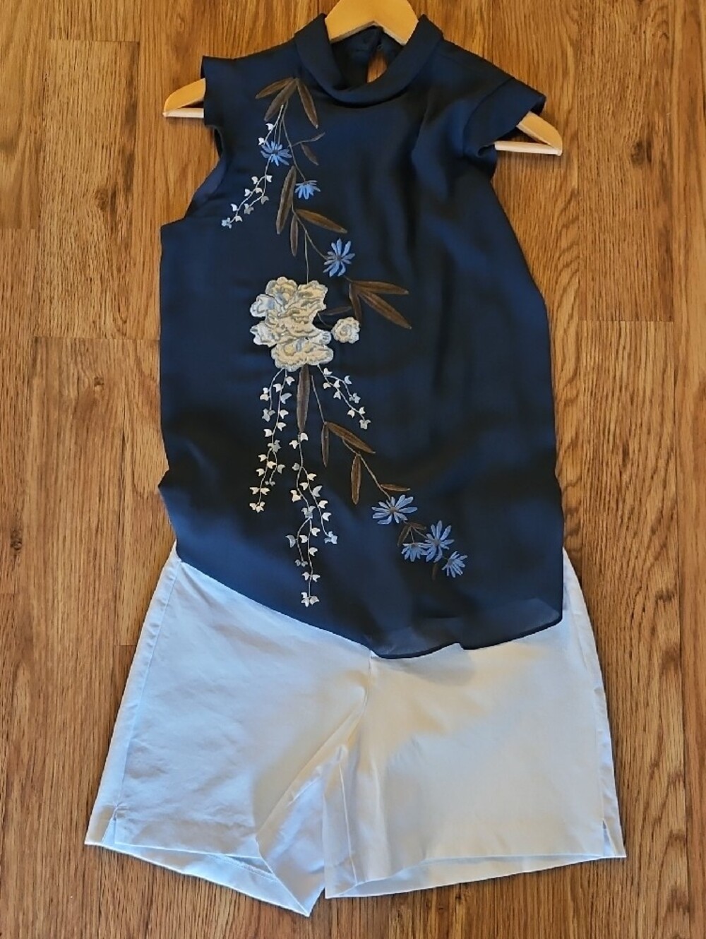Sleeveless Blue Floral Embroidered Top
